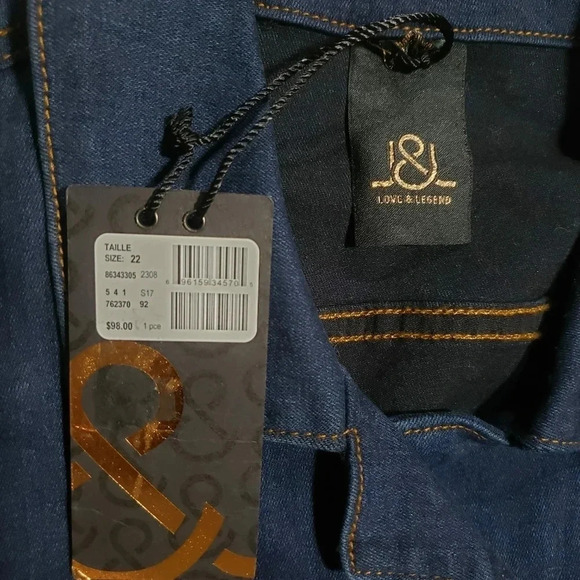 (A-1)NWT Love  and legend Womans Dark Blue Jean Jacket Womans Size 22 - Picture 4 of 4
